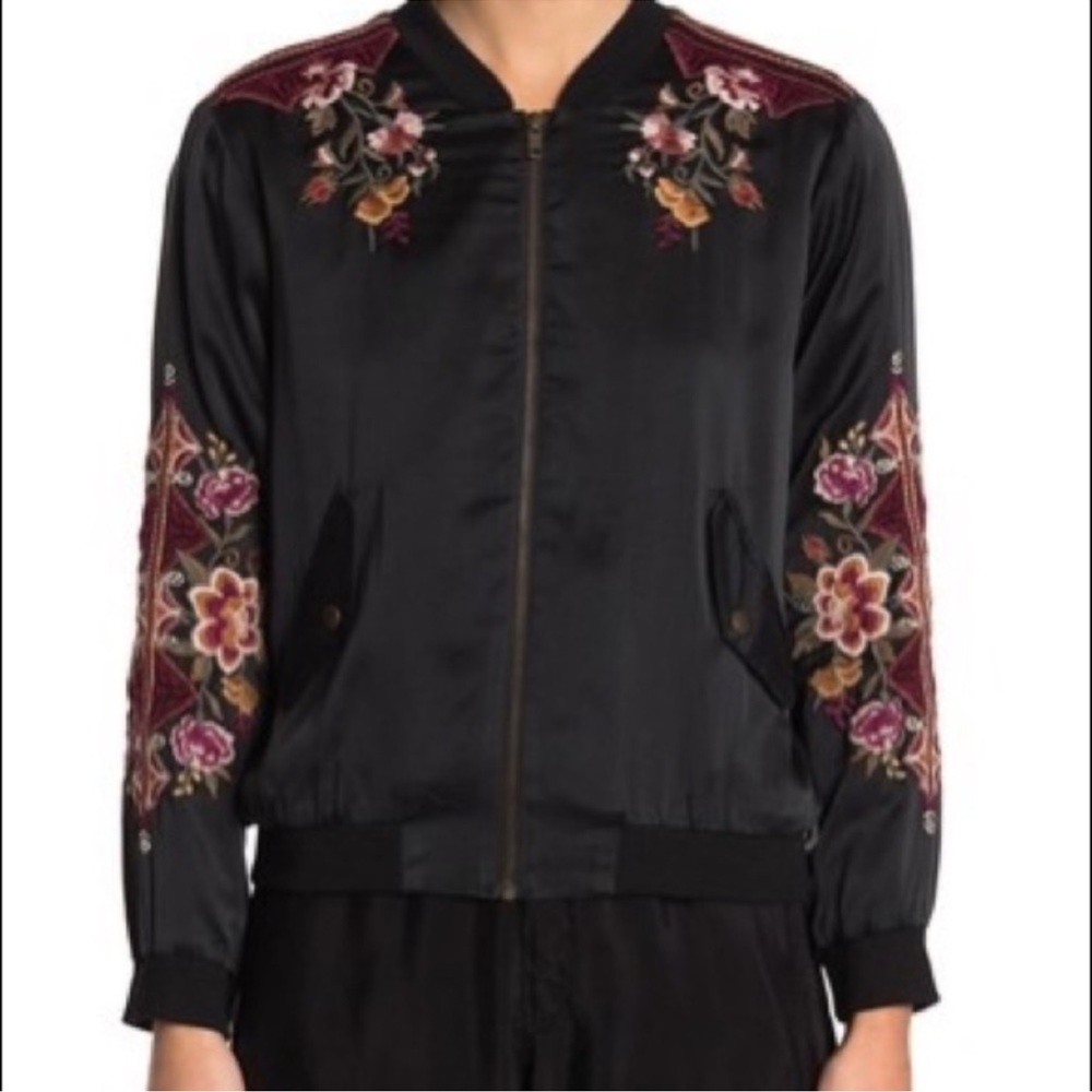 Johnny Was Nepal Bomber Silk Floral Jacket Black - Picture 4 of 13